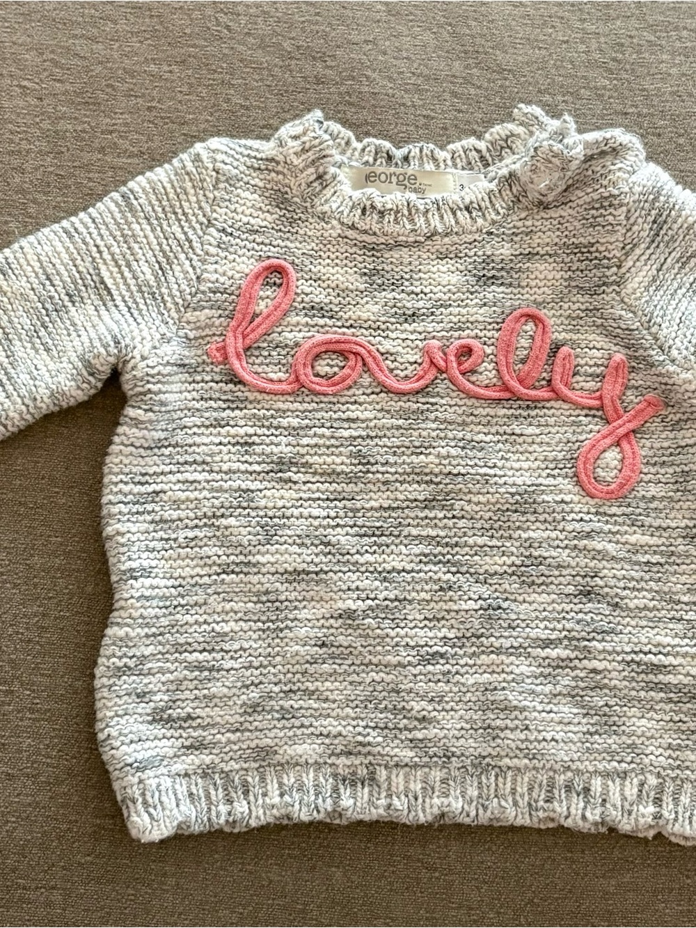 George Baby Gray Knit Sweater with Pink "Lovely" Applique